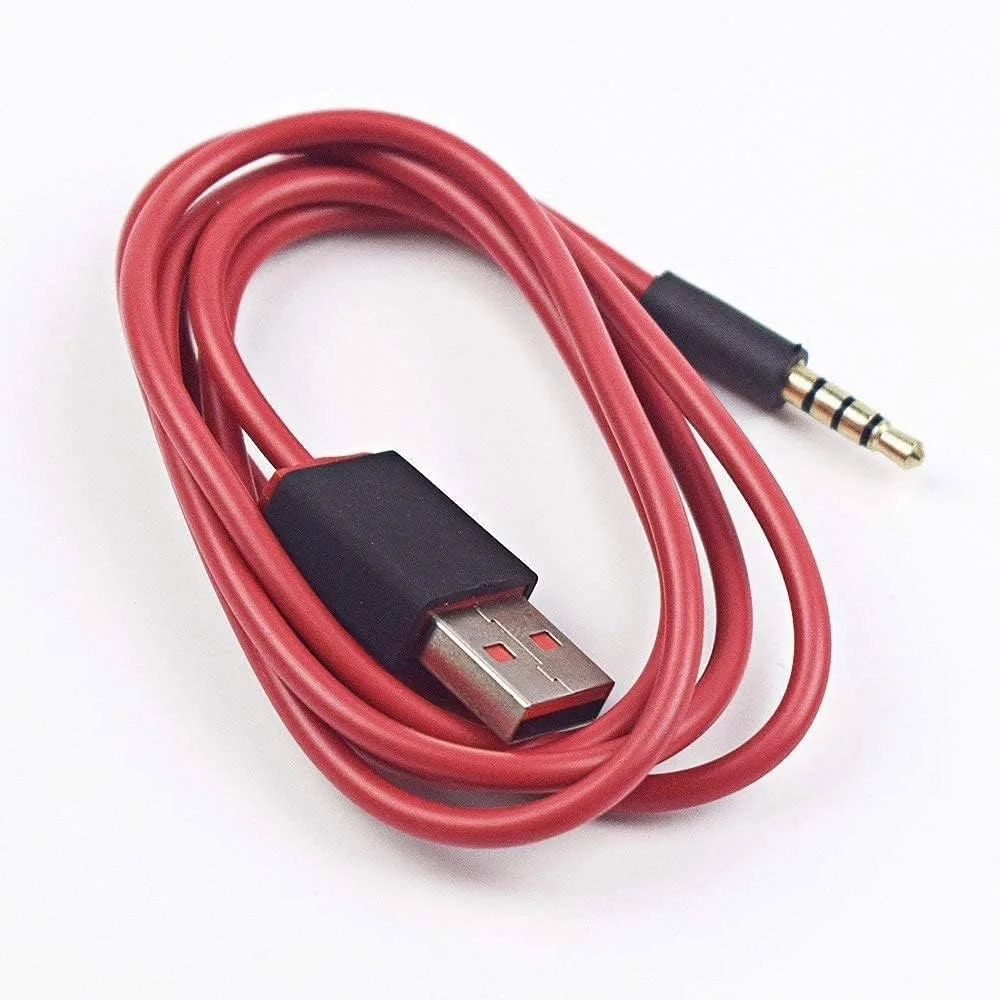 .5mm Jack to USB Auxiliary Charger Sync Data Transfer Cable (Red)